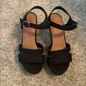 Jellypop "Panke" Women's Black Cork Wedge Sandals
